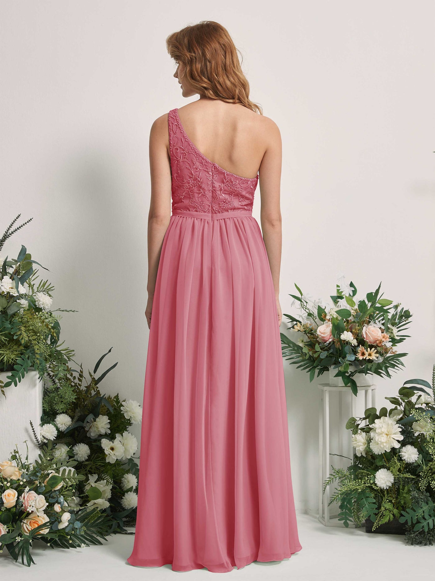 Carlyna A-Linien-Kleid One-Shoulder Bodenlang Chiffon Brautjungfernkleid Wüstenrose #farbe_w-stenrose