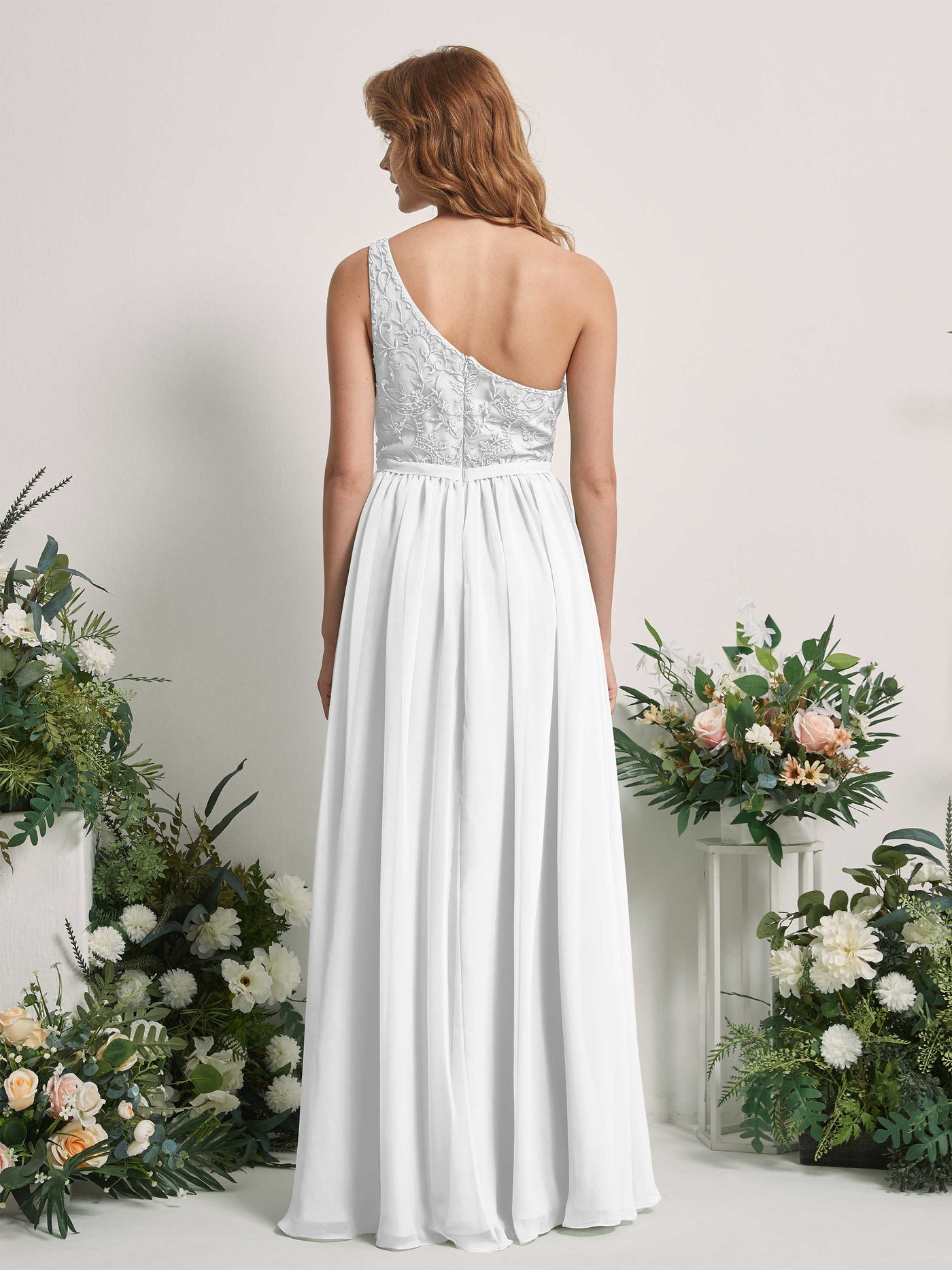 Carlyna A-Linien-Kleid One-Shoulder Bodenlang Chiffon Brautjungfernkleid Weiß #farbe_wei