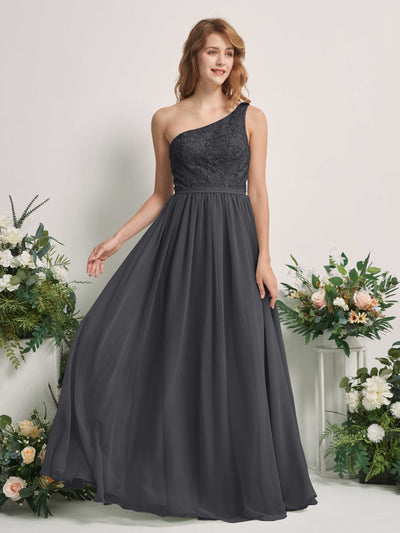 Carlyna A-Linien-Kleid One-Shoulder Bodenlang Chiffon Brautjungfernkleid Zinnfarben #farbe_zinnfarben