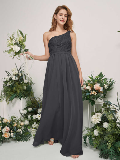 Carlyna A-Linien-Kleid One-Shoulder Bodenlang Chiffon Brautjungfernkleid Zinnfarben #farbe_zinnfarben