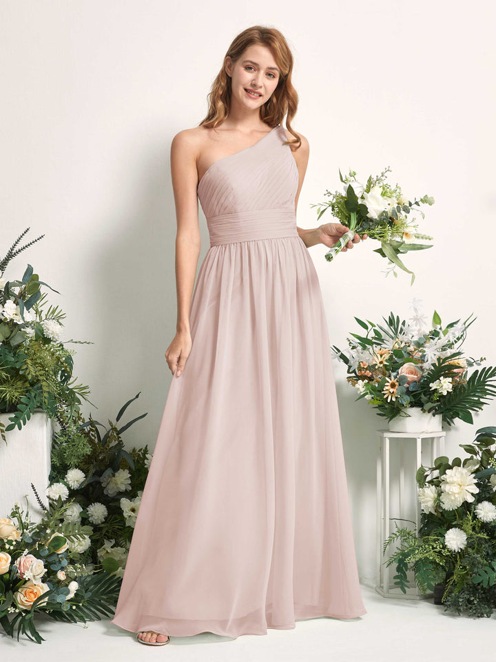 Carlyna A-Linien-Kleid One-Shoulder Bodenlang Chiffon Brautjungfernkleider Biscotti 