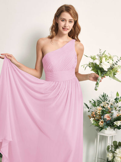 Carlyna A-Linien-Kleid One-Shoulder Bodenlang Chiffon Brautjungfernkleider Bonbonrosa #farbe_bonbonrosa