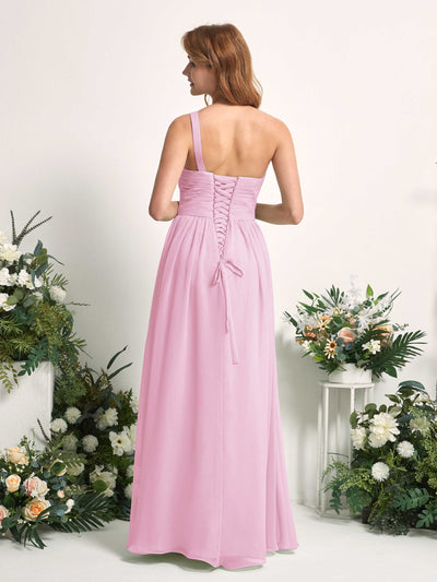 Carlyna A-Linien-Kleid One-Shoulder Bodenlang Chiffon Brautjungfernkleider Bonbonrosa #farbe_bonbonrosa