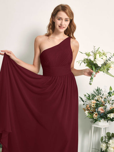 Carlyna A-Linien-Kleid One-Shoulder Bodenlang Chiffon Brautjungfernkleider Burgunderrot #farbe_burgunderrot