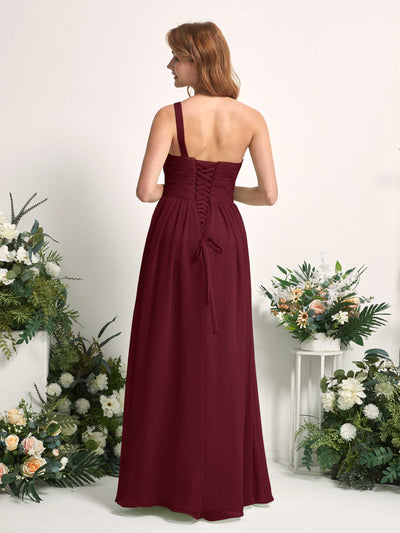 Carlyna A-Linien-Kleid One-Shoulder Bodenlang Chiffon Brautjungfernkleider Burgunderrot #farbe_burgunderrot