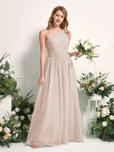 Carlyna A-Linien-Kleid One-Shoulder Bodenlang Chiffon Brautjungfernkleider Champagner #farbe_champagner