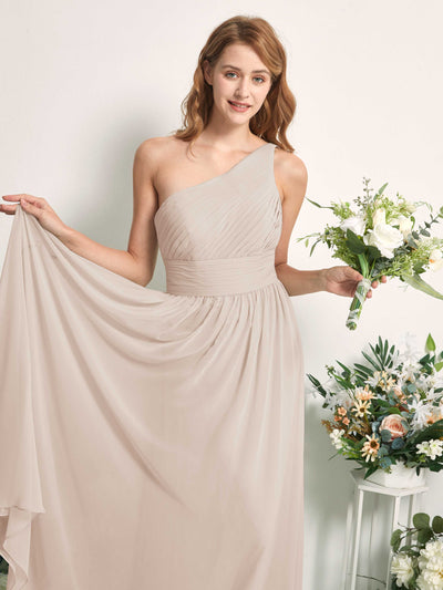 Carlyna A-Linien-Kleid One-Shoulder Bodenlang Chiffon Brautjungfernkleider Champagner #farbe_champagner