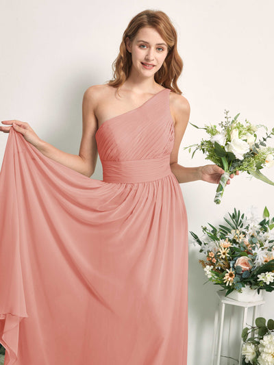Carlyna A-Linien-Kleid One-Shoulder Bodenlang Chiffon Brautjungfernkleider Champagner-Rose #farbe_champagner-rose