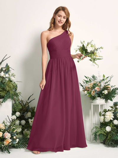 Carlyna A-Linien-Kleid One-Shoulder Bodenlang Chiffon Brautjungfernkleider Chianti #farbe_chianti