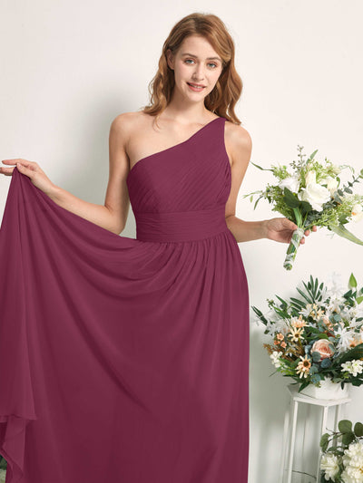 Carlyna A-Linien-Kleid One-Shoulder Bodenlang Chiffon Brautjungfernkleider Chianti #farbe_chianti