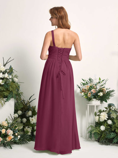 Carlyna A-Linien-Kleid One-Shoulder Bodenlang Chiffon Brautjungfernkleider Chianti #farbe_chianti
