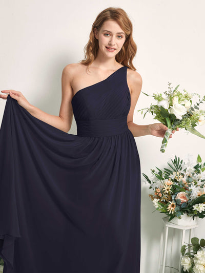 Carlyna A-Linien-Kleid One-Shoulder Bodenlang Chiffon Brautjungfernkleider Dunkel Marineblau #farbe_dunkel-marineblau