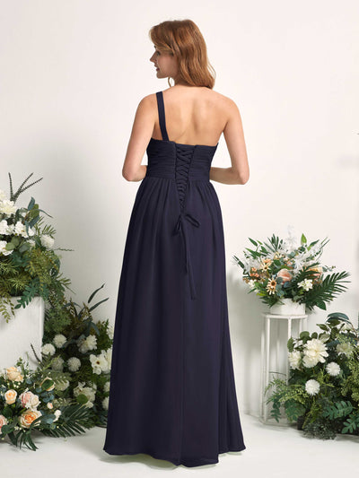 Carlyna A-Linien-Kleid One-Shoulder Bodenlang Chiffon Brautjungfernkleider Dunkel Marineblau #farbe_dunkel-marineblau
