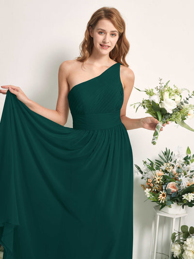 Carlyna A-Linien-Kleid One-Shoulder Bodenlang Chiffon Brautjungfernkleider Dunkelsmaragd #farbe_dunkelsmaragd