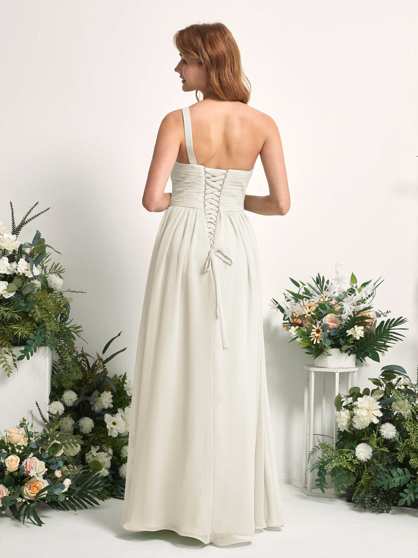 Carlyna A-Linien-Kleid One-Shoulder Bodenlang Chiffon Brautjungfernkleider Elfenbein #farbe_elfenbein