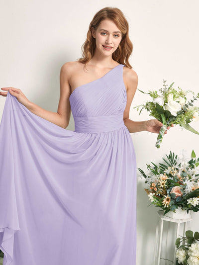 Carlyna A-Linien-Kleid One-Shoulder Bodenlang Chiffon Brautjungfernkleider Flieder #farbe_flieder