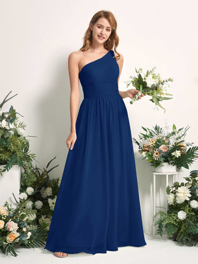Carlyna A-Linien-Kleid One-Shoulder Bodenlang Chiffon Brautjungfernkleider Königsblau #farbe_k-nigsblau