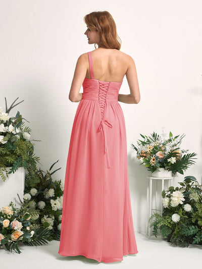 Carlyna A-Linien-Kleid One-Shoulder Bodenlang Chiffon Brautjungfernkleider Korallenrosa #farbe_korallenrosa