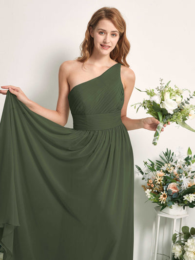 Carlyna A-Linien-Kleid One-Shoulder Bodenlang Chiffon Brautjungfernkleider Martini-Olive #farbe_martini-olive
