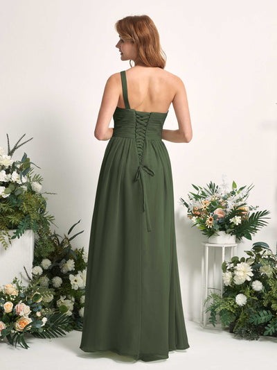 Carlyna A-Linien-Kleid One-Shoulder Bodenlang Chiffon Brautjungfernkleider Martini-Olive #farbe_martini-olive