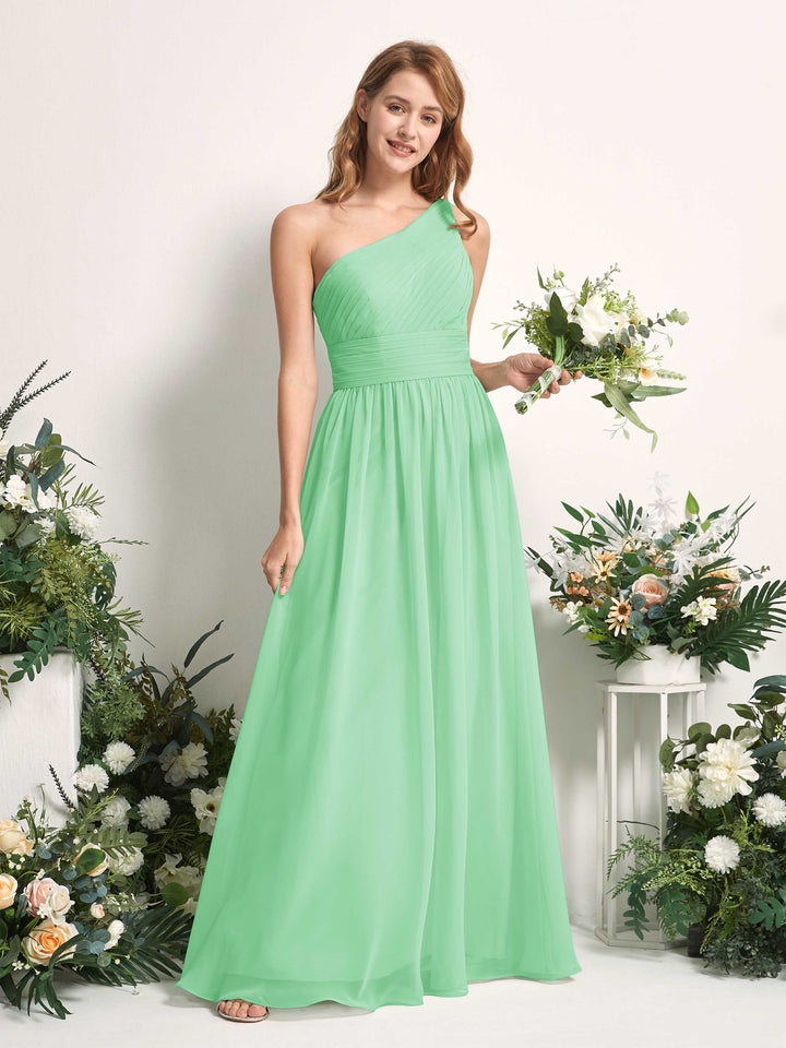 Carlyna A-Linien-Kleid One-Shoulder Bodenlang Chiffon Brautjungfernkleider Minzgrün 