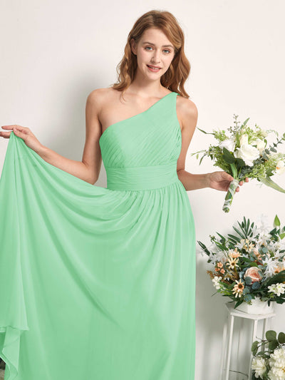 Carlyna A-Linien-Kleid One-Shoulder Bodenlang Chiffon Brautjungfernkleider Minzgrün #farbe_minzgr-n
