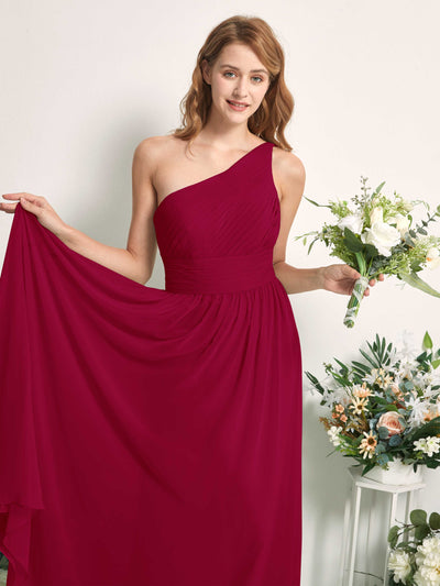 Carlyna A-Linien-Kleid One-Shoulder Bodenlang Chiffon Brautjungfernkleider Narrenrot #farbe_narrenrot