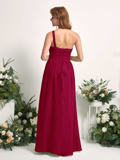 Carlyna A-Linien-Kleid One-Shoulder Bodenlang Chiffon Brautjungfernkleider Narrenrot #farbe_narrenrot