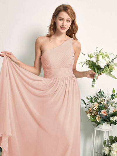 Carlyna A-Linien-Kleid One-Shoulder Bodenlang Chiffon Brautjungfernkleider Perlrosa #farbe_perlrosa