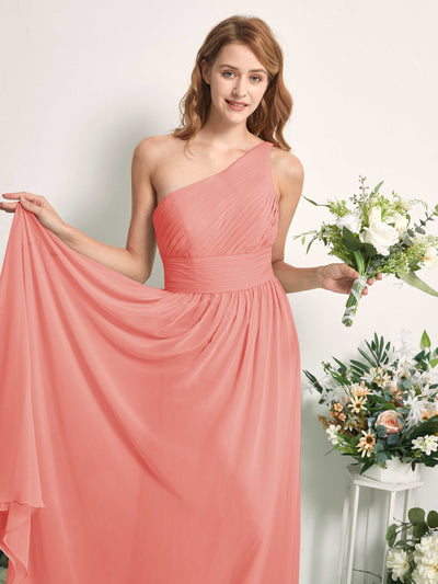 Carlyna A-Linien-Kleid One-Shoulder Bodenlang Chiffon Brautjungfernkleider Pfirsichrosa #farbe_pfirsichrosa