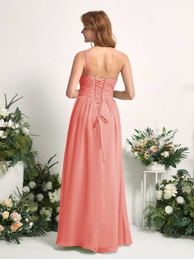Carlyna A-Linien-Kleid One-Shoulder Bodenlang Chiffon Brautjungfernkleider Pfirsichrosa #farbe_pfirsichrosa