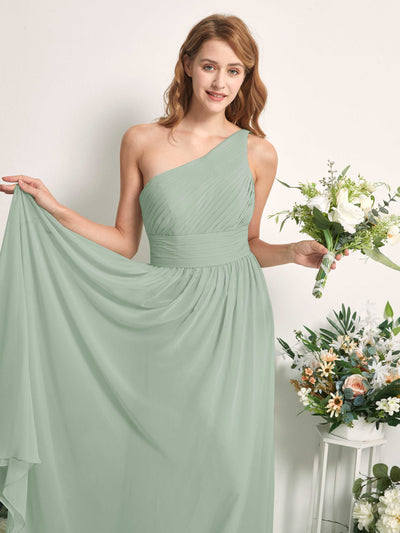 Carlyna A-Linien-Kleid One-Shoulder Bodenlang Chiffon Brautjungfernkleider Salbeigrün #farbe_salbeigr-n