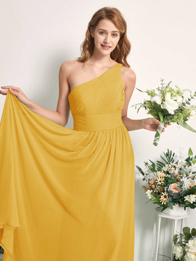 Carlyna A-Linien-Kleid One-Shoulder Bodenlang Chiffon Brautjungfernkleider Senfgelb #farbe_senfgelb