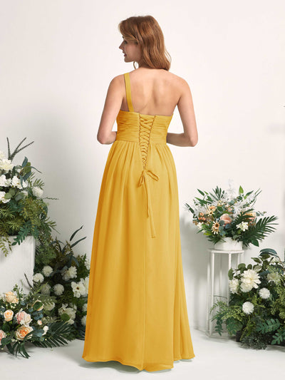 Carlyna A-Linien-Kleid One-Shoulder Bodenlang Chiffon Brautjungfernkleider Senfgelb #farbe_senfgelb