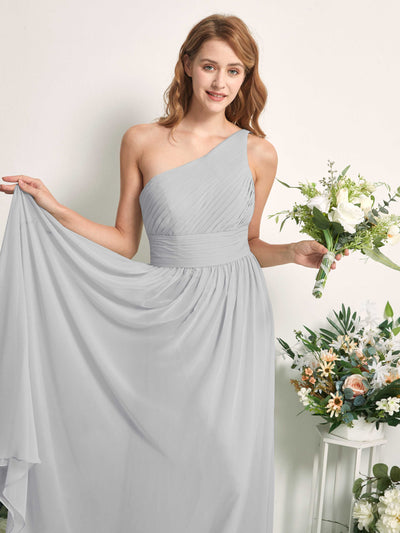 Carlyna A-Linien-Kleid One-Shoulder Bodenlang Chiffon Brautjungfernkleider Silber #farbe_silber