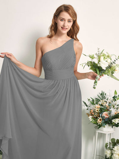 Carlyna A-Linien-Kleid One-Shoulder Bodenlang Chiffon Brautjungfernkleider Stahlgrau #farbe_stahlgrau