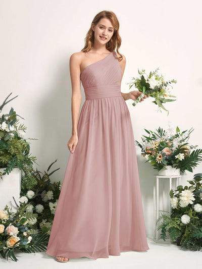 Carlyna A-Linien-Kleid One-Shoulder Bodenlang Chiffon Brautjungfernkleider Staubige Rose #farbe_staubige-rose