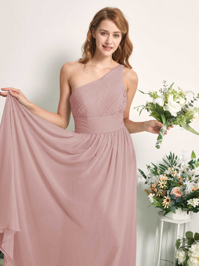 Carlyna A-Linien-Kleid One-Shoulder Bodenlang Chiffon Brautjungfernkleider Staubige Rose #farbe_staubige-rose