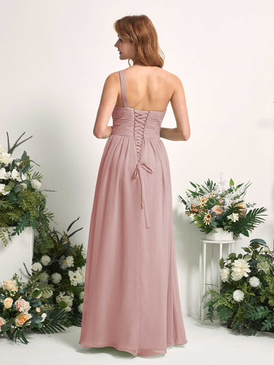 Carlyna A-Linien-Kleid One-Shoulder Bodenlang Chiffon Brautjungfernkleider Staubige Rose #farbe_staubige-rose
