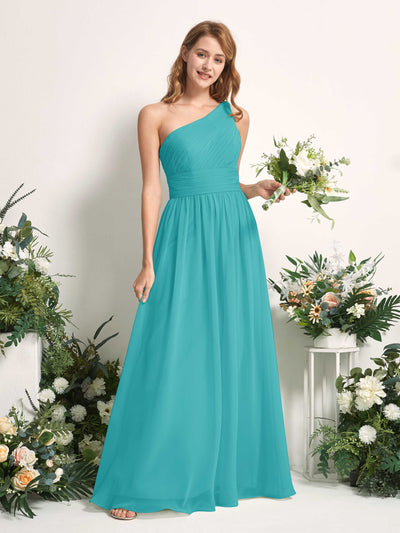 Carlyna A-Linien-Kleid One-Shoulder Bodenlang Chiffon Brautjungfernkleider Türkis #farbe_t-rkis