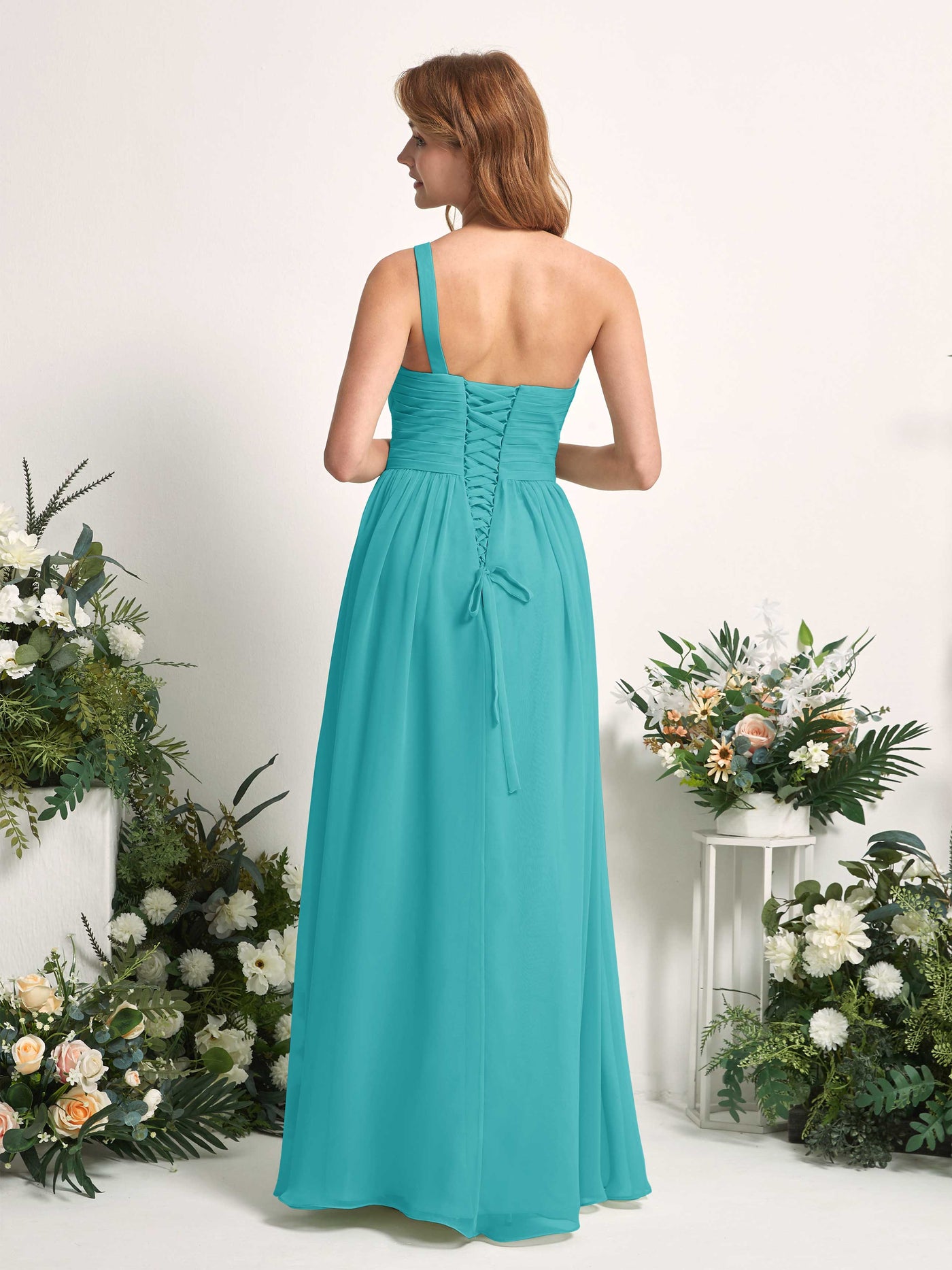 Carlyna A-Linien-Kleid One-Shoulder Bodenlang Chiffon Brautjungfernkleider Türkis #farbe_t-rkis