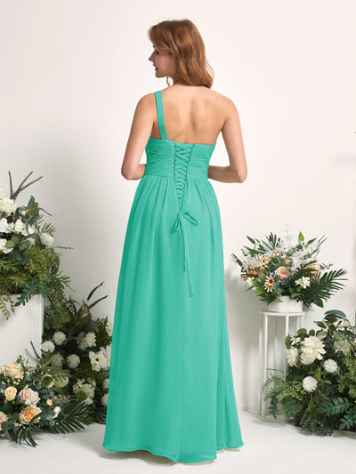 Carlyna A-Linien-Kleid One-Shoulder Bodenlang Chiffon Brautjungfernkleider Tiffany-Blau #farbe_tiffany-blau
