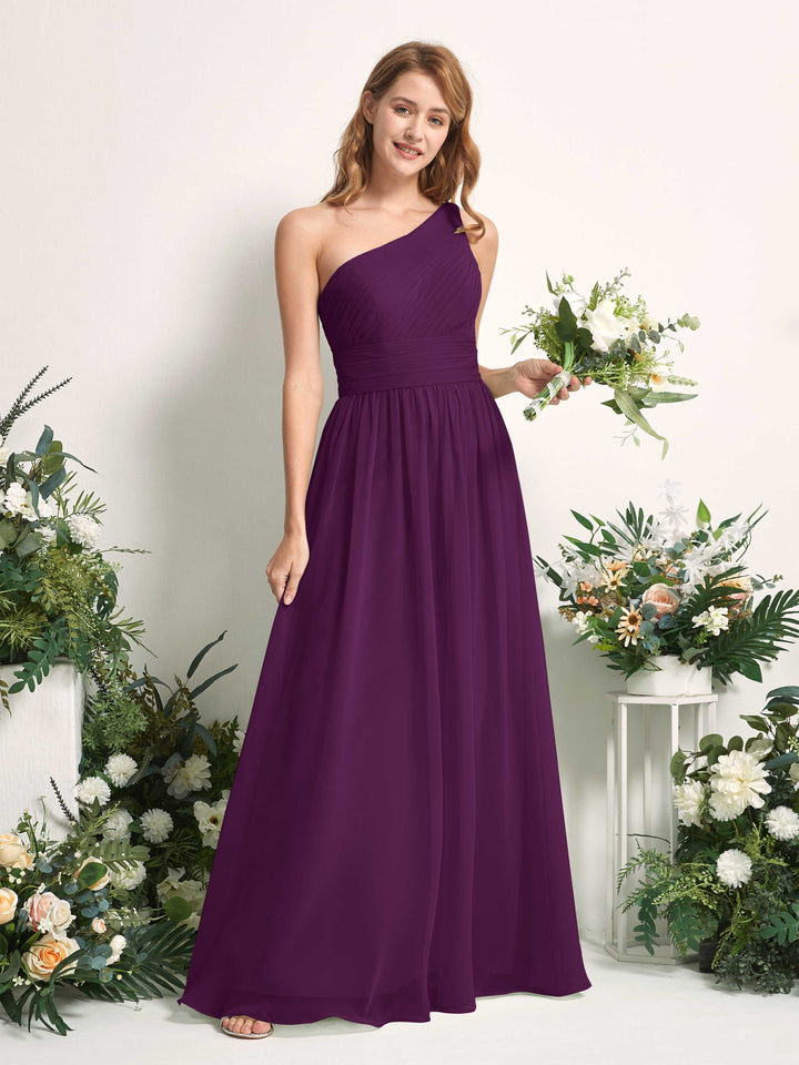 Carlyna A-Linien-Kleid One-Shoulder Bodenlang Chiffon Brautjungfernkleider Traube 