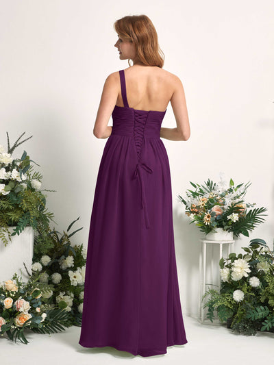 Carlyna A-Linien-Kleid One-Shoulder Bodenlang Chiffon Brautjungfernkleider Traube #farbe_traube