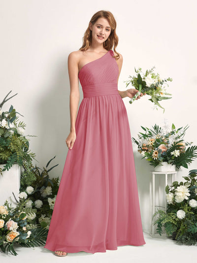 Carlyna A-Linien-Kleid One-Shoulder Bodenlang Chiffon Brautjungfernkleider Wüstenrose #farbe_w-stenrose