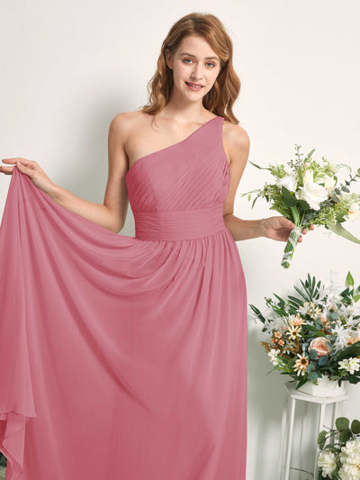 Carlyna A-Linien-Kleid One-Shoulder Bodenlang Chiffon Brautjungfernkleider Wüstenrose #farbe_w-stenrose