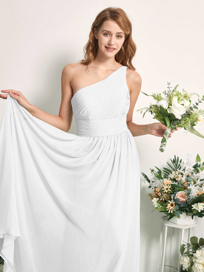 Carlyna A-Linien-Kleid One-Shoulder Bodenlang Chiffon Brautjungfernkleider Weiß #farbe_wei