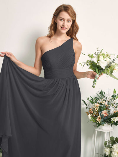 Carlyna A-Linien-Kleid One-Shoulder Bodenlang Chiffon Brautjungfernkleider Zinnfarben #farbe_zinnfarben