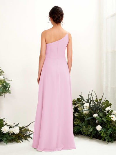 Carlyna A-Linien-Kleid One-Shoulder Chiffon Bodenlang Beinschlitz Brautjungfernkleider Bonbonrosa #farbe_bonbonrosa