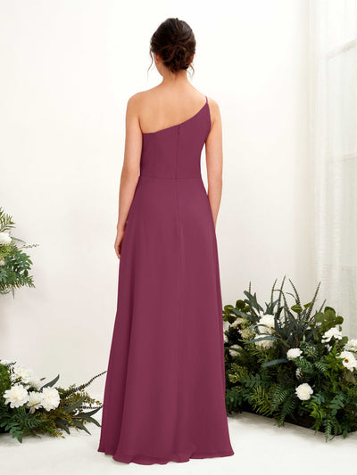 Carlyna A-Linien-Kleid One-Shoulder Chiffon Bodenlang Beinschlitz Brautjungfernkleider Chianti #farbe_chianti